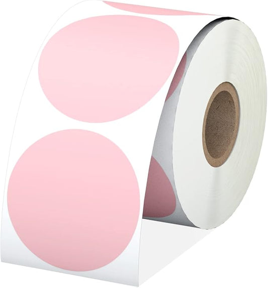 2" Pink Circle Direct Thermal Labels, Self-Adhesive Round Direct Thermal Stickers, Multi-Purpose Roll Sticker Labels for DIY Logo Brand Design, QR Code, Name Tag(1 Roll, 750 Labels)