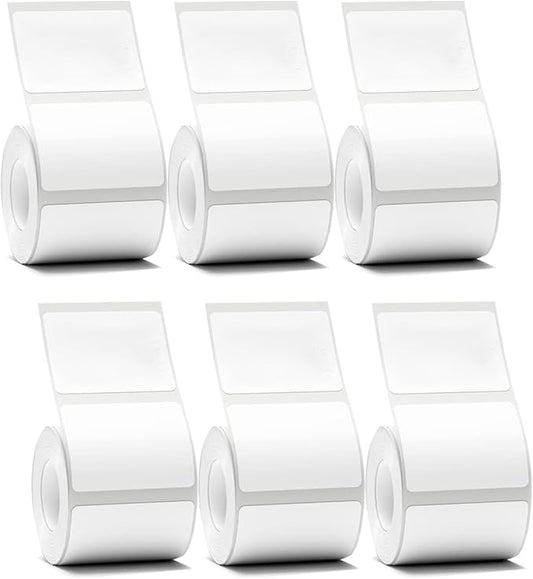 B1 B21 B3S Label Maker Tape Adapted Labels Sticker 1.96"x 1.18" (50x30mm) Standard Laminated Office Container Labeling Tape Replacement for Niimbot B21 B1 B3S Label Maker (6 Rolls, White)