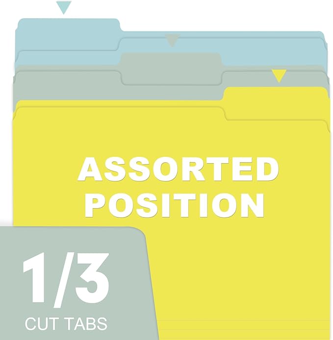 File Folder, RAZCC 100 Pack Colored File Folders, 1/3 Cut Tab File Folder Letter Size, Filing Folders with Tabs for Office School Business Use, Assorted 10 Colors