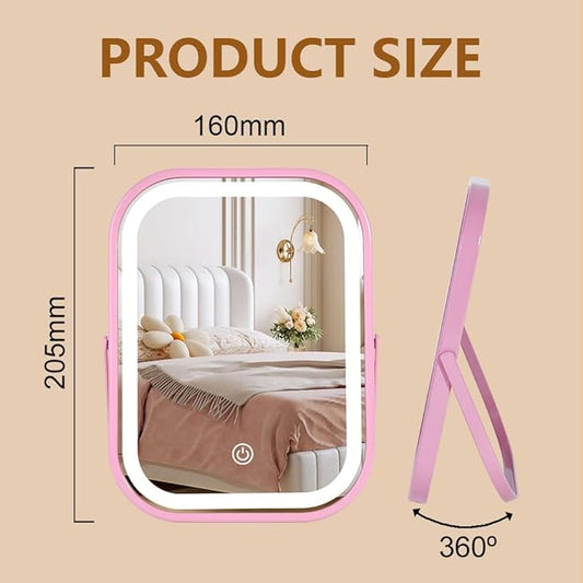 Lighted Vanity Mirror, Rechargeable Travel Makeup Mirror with Lights, 8''x6'' Desk Mirror with Lights,Make up Mirror with Lighting for Makeup Desk ＆ Dressing Room