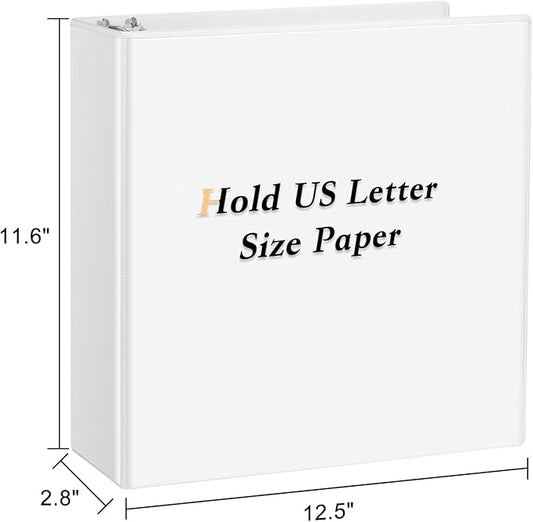 2 Inch D Ring Binders, 3 Ring Binder Fit US Letter Size Paper, 2" Slant D Ring View Binder with 2 Pocekts, 6-Pack, White