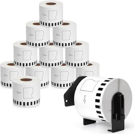 MarkDomain 12 Rolls DK2205 (2.4" X 100 Ft.) Continuous Length Labels Paper Tape, Compatible Brother Paper Roll (62mm x 30.4m) Use with QL QL-800 QL-820NWB QL-1060N QL-1110NWBC Label Printers