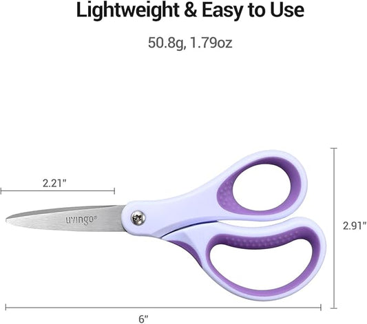 LIVINGO Kids Scissors for Ages 8-11 - 3 Pack 6” Pointed Tip Stainless Steel School Scissors for Children Teacher Classroom Crafting