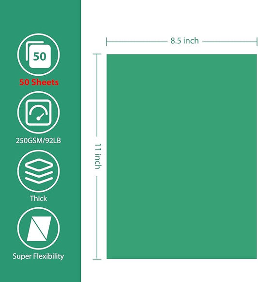 OcePor 50 Sheets Christmas Green Cardstock Paper, Colored Printer Paper 8.5 x 11, Card Stock Thick Construction for Craft,Scrapbook，Office Printing, Invitations, Certificates，92 lb/250gsm
