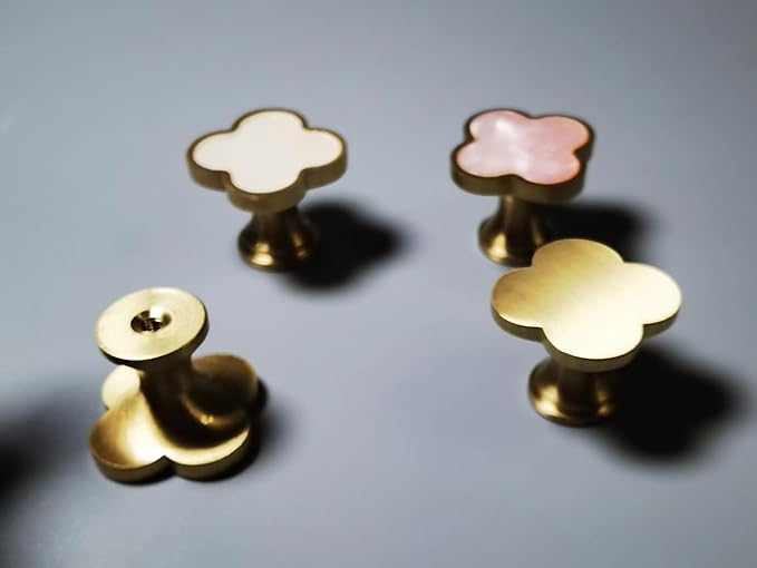 Solid Brass Decorative Wall Hooks, Coat Backpack Purse Screw-in Hangers, Wall Mounted Fancy Champagne Gold Hooks (Blossom Pink 4 Pack)