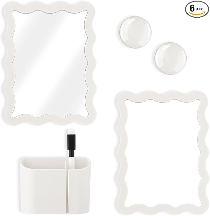 Scalloped Magnetic Locker Accessories Kit Back to School Essentials 6 Pieces Includes Whiteboard Mirror and Organizing Supplies Cute Locker Organizer Decoration for School(White)