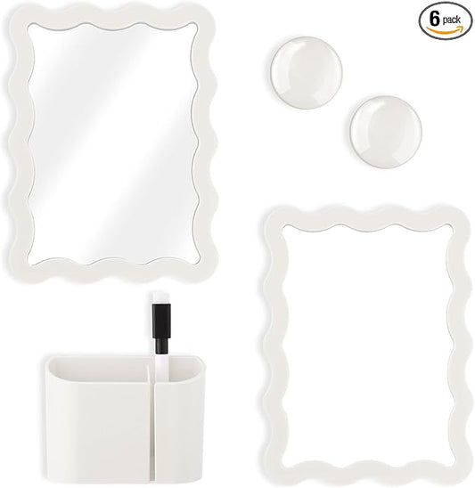 Scalloped Magnetic Locker Accessories Kit Back to School Essentials 6 Pieces Includes Whiteboard Mirror and Organizing Supplies Cute Locker Organizer Decoration for School(White)