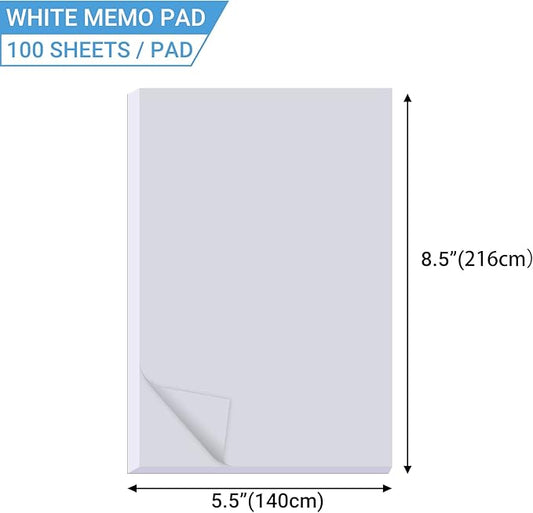 10 Pack Memo Pads 5.5x8.5 Inch, White Note Pads -Scratch Pads - Writing pads, 100 Sheets Each Pad
