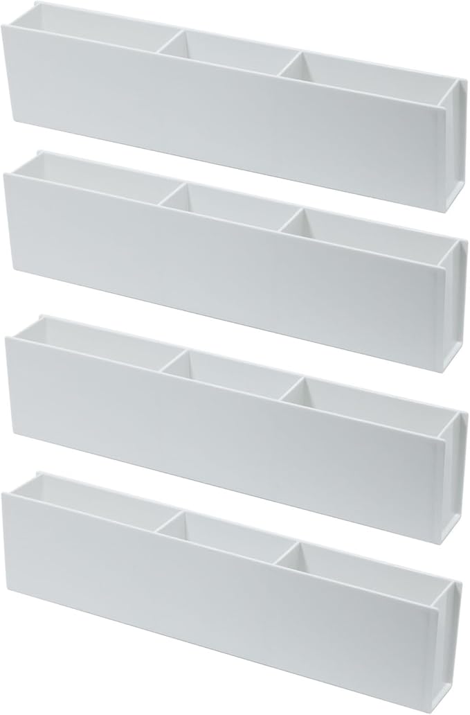 4 Pack Adhesive Storage Organizer for Wall and Cabinet, Plastic Holder for Kitchen, Pantry, Home Office Supplies, Marker Pen, Remote Control, Locker and Bathroom Accessories, White
