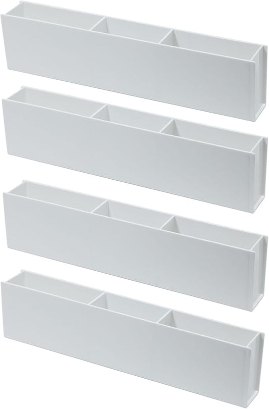 4 Pack Adhesive Storage Organizer for Wall and Cabinet, Plastic Holder for Kitchen, Pantry, Home Office Supplies, Marker Pen, Remote Control, Locker and Bathroom Accessories, White