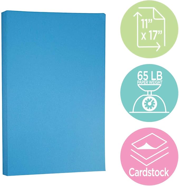 JAM PAPER Ledger 65lb Cardstock - 11 x 17 - Tabloid Coverstock - 176 gsm - Blue Recycled - 50 Sheets/Pack