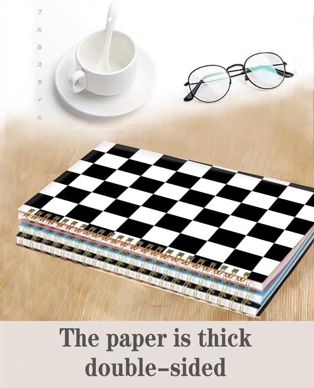 Spiral Journal Notebook,A5 Hardcover Lined Journals for Women Girl 6 x 8.3 in,120 Pages Thick Paper,Cute College Ruled Writing Notebook for Gifts Office Work School(Black White Checkered Plaid)