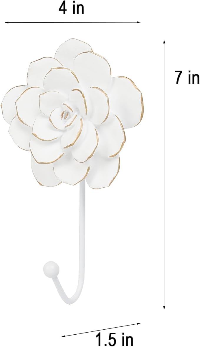 Guichifun Flower Coat Hooks Wall Decor - Resin White Decorative Wall Hooks for Hanging Clothes Coats Towels Keys Bags Hats Bathroom Home Decoration Gift 4 x 1.5 x 7 Inch