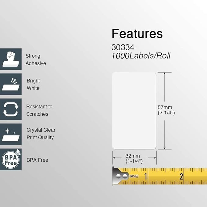 BETCKEY - Compatible DYMO 30334 (2-1/4" x 1-1/4") Multipurpose Barcode/FNSKU Labels, Perforated, Compatible with DYMO Labelwriter 450, 4XL, NOT Fit 550 & 5XL [6 Rolls/6000 Labels]