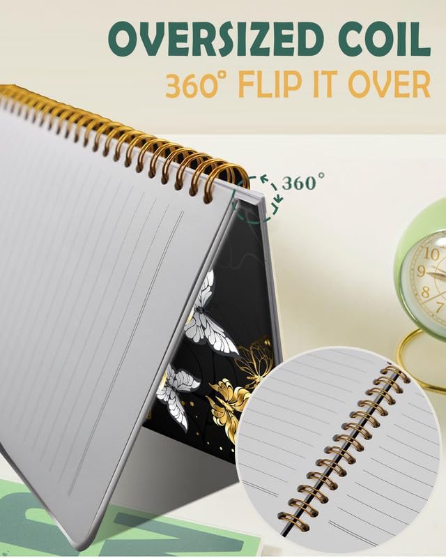 Ruled Spiral Writing Notebook,A5 Hardcover Lined College Journal for Women Lady Girl,Strong Twin-Wire Binding with Premium Paper,8.4" X 6",Perfect for School,Office,Home Gifts(Gold Butterfly)