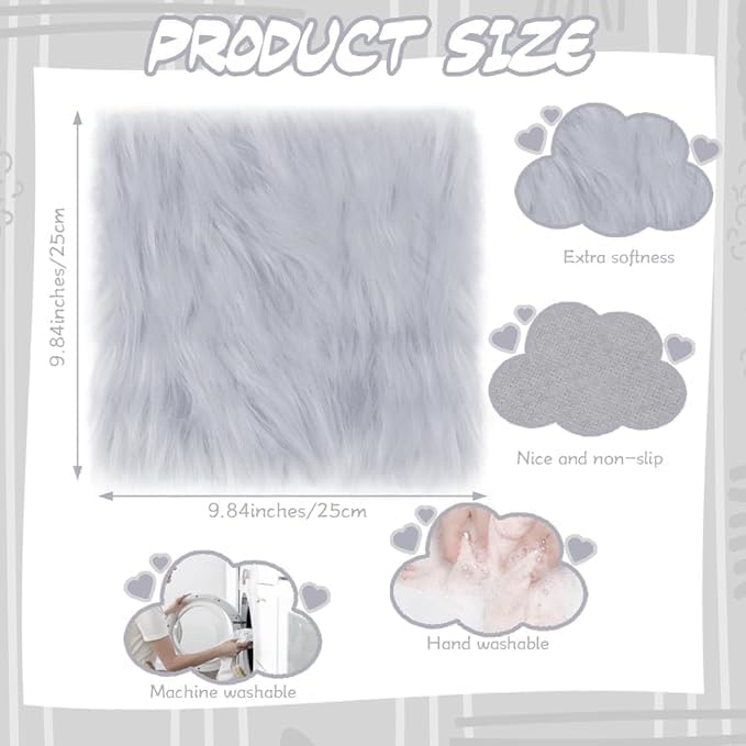 School Locker Rugs Square Light Pink Furry and Cute Locker Decoractions with Anti-Slip Backing for Girls in Middle School Back to School Stuff Gift (4, Grey)