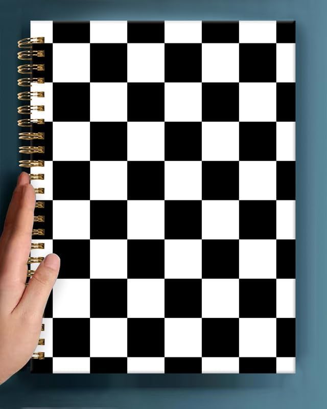 Spiral Journal Notebook,A5 Hardcover Lined Journals for Women Girl 6 x 8.3 in,120 Pages Thick Paper,Cute College Ruled Writing Notebook for Gifts Office Work School(Black White Checkered Plaid)