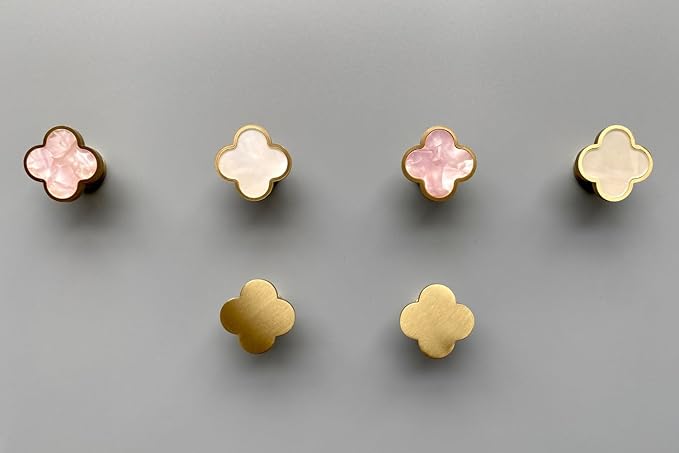Solid Brass Decorative Wall Hooks, Coat Backpack Purse Screw-in Hangers, Wall Mounted Fancy Champagne Gold Hooks (Blossom Pink 4 Pack)