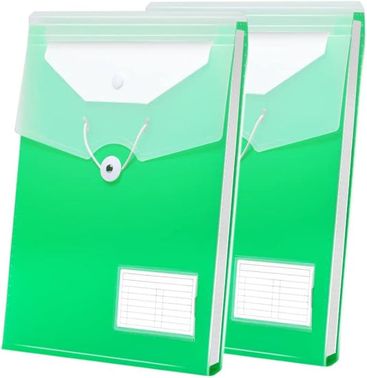 Vertical File Folder Expanding Accordion Folder with 8 Pockets Multi Pocket File Organizer A4 Letter Size for Easy Backpack Access(2 Pack Green)
