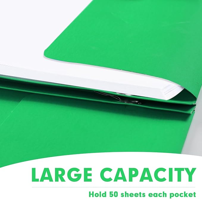 Two Pocket Folders, RAZCC 50 Pack Two Pocket Folders with Prongs, 3 Prong Folders Fit Letter Size Paper, Pocket File Folders for School Office Home Business, Green