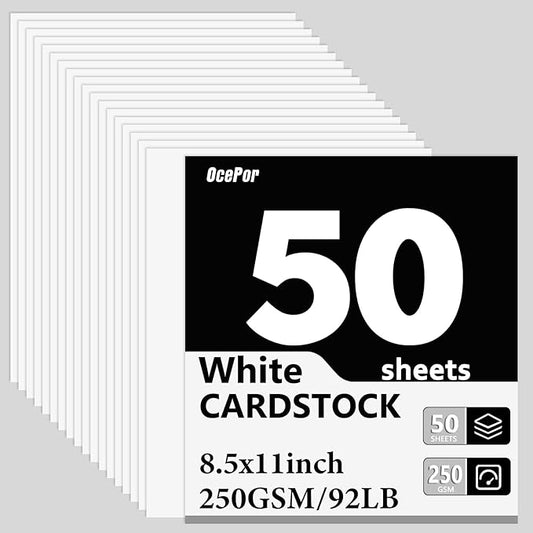OcePor 50 Sheets White Cardstock 8.5 x 11, 92lb/250gsm Card Stock Paper, Thick Printer Cardboard Paper, Heavy Cardstock for Invitation, Resume, Certificate, Business Cards, Office