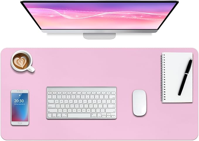 Boutilon Leather Desk Pad Protector,Non-Slip Mouse Pad,Laptop Desk Pad,Office Mouse Mat,Waterproof Leather Desk Blotter,Desk Writing Pad for Office and Home (S-Baby Pink,24"x 14")