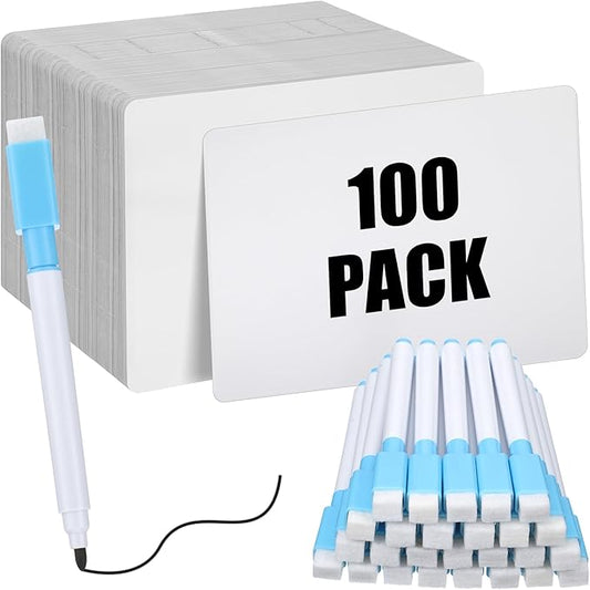 Fulmoon Dry Erase Lapboard Set with Markers Dry Erase Boards Classroom Pack Small White Board 9"X12" Mini Double Sided Whiteboard Set Lapboards for School Supplies(100 Pcs)