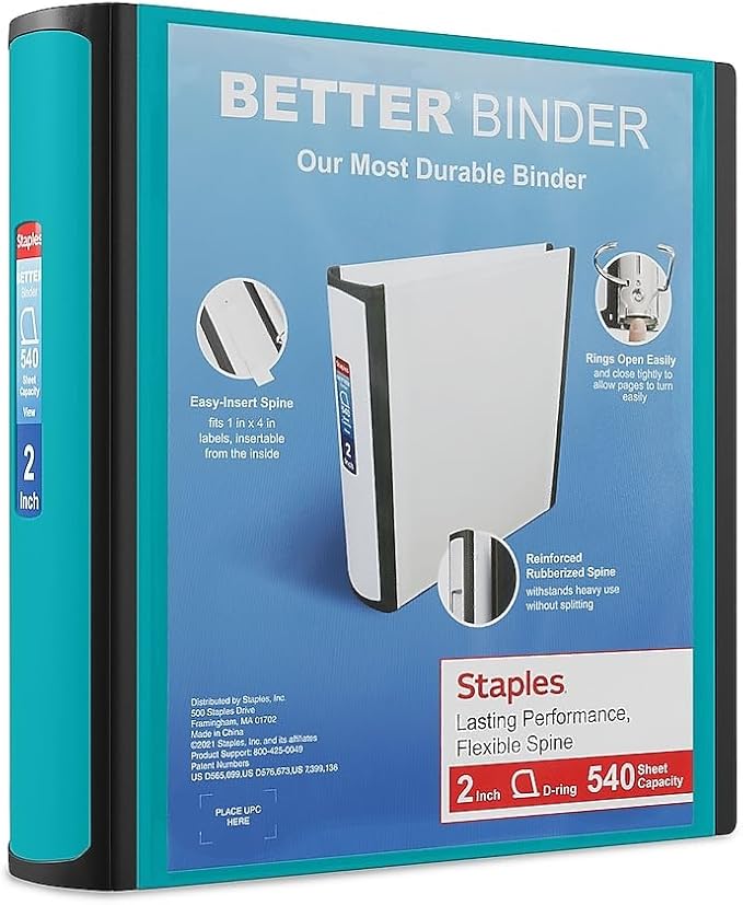 STAPLES Better Binder, 2-Inch, Teal