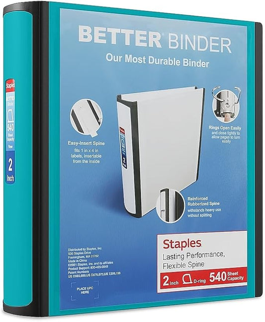 STAPLES Better Binder, 2-Inch, Teal