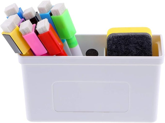 Boao Magnetic Dry Erase Marker Holder 10 Pcs Colorful Magnetic Markers Set with Eraser Whiteboard Plastic Pen Cup for Back to School Classroom Organization Supplies Refrigerator Accessories(Stylish)