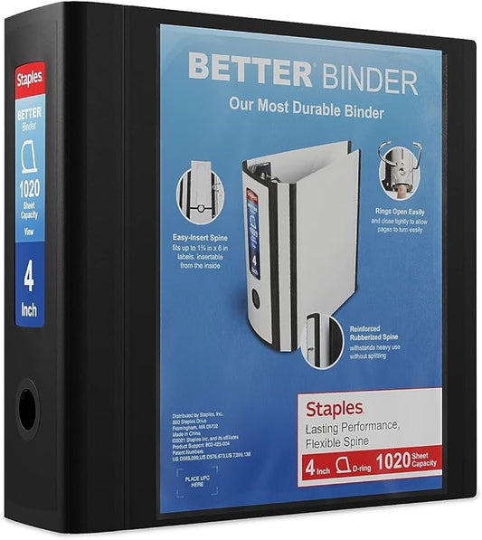 Staples 1618292 4-Inch 3-Ring Better Binder Black (44103)