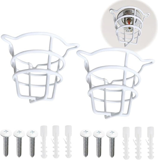 (2 Pack) White Fire Sprinkler Head Protector Cage Guard Cover for Both 1/2" & 3/4" Sprinkler Head for Protecting Flush Mount & Side Wall & Semi - Recessed Fire Sprinkler Covers for Ceiling