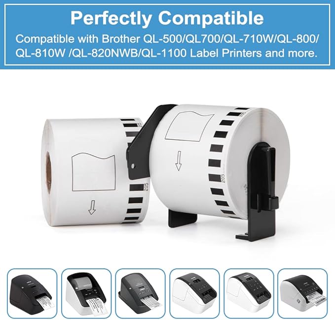 MarkDomain DK-2205 Compatible with Brother DK2205 (2.4 in X 100 Ft) Label Maker Tape Use with QL-800 QL 600 810W 820nwb Printer - 8 Continuous White Paper Rolls + 1 Frame