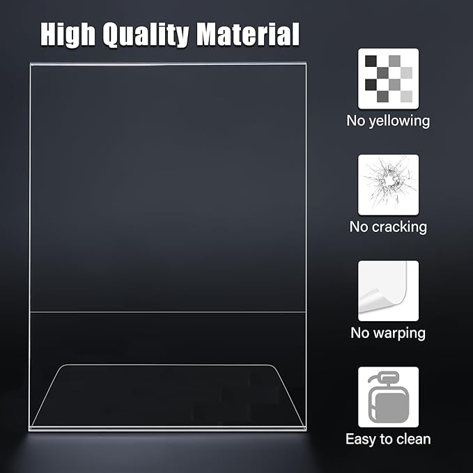 12pack 8.5x11 Acrylic, L Shape Clear Plastic, Menu Holder, Unbreakable Table Sign Holder for Restaurant, Office, School, Store and Home Use