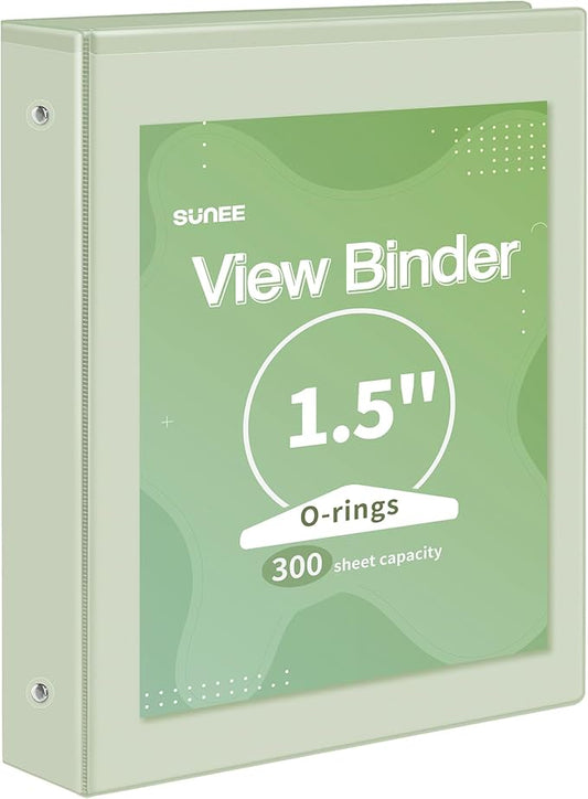 SUNEE 3 Ring Binder 1.5 Inch 1 Pack, Clear View Binder Three Ring PVC-Free (Fit 8.5x11 Inches) for School or Office Supplies, Green
