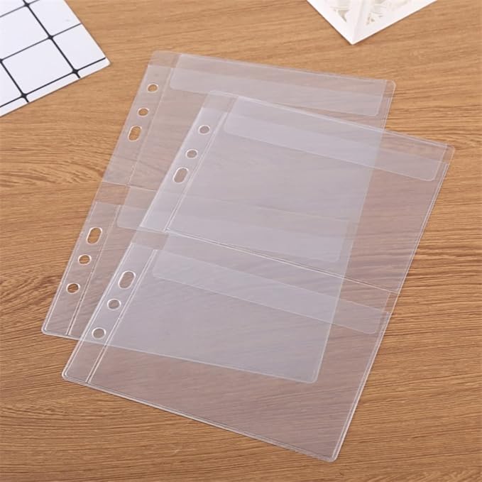 BAOFALI 10 Pack A5 Size Plastic Binder Pockets,6 Holes Waterproof PVC Folders Loose Leaf Bag forBudgeting Loose Leaf Bags Planner Insert Pouches Photo,Document, Stamp & Die Storage Bills Organizer