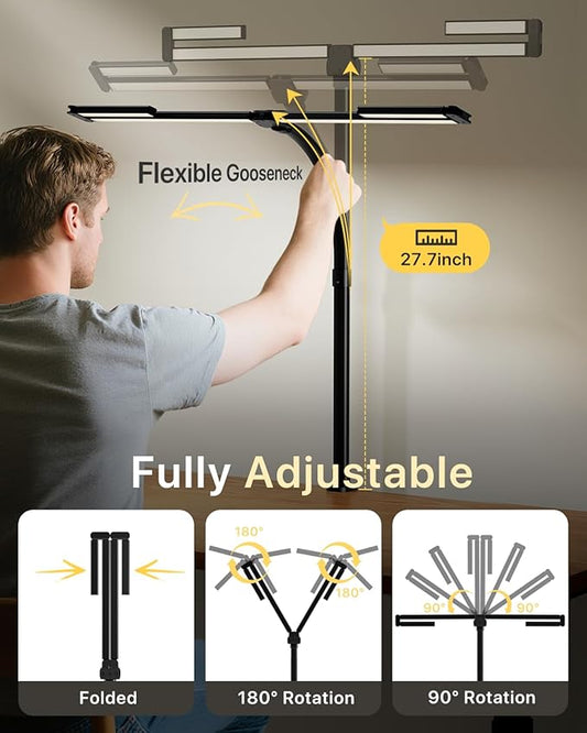 42" LED Desk Lamp with Clamp, Architect Desk Light with Remote, Adjustable 4-Segment Bar, 1800LM Bright, Eye-Caring Desk Lamp for Home Office, Reading, Study, Dual Monitors, Workbench (Black)
