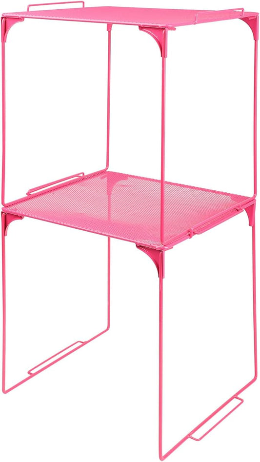 Locker Organizer Shelf Stackable Extra Locker Shelf for School Locker Organizer Storage Cabinet Accessories Suitable for School, Office, and Home use (2, Pink)