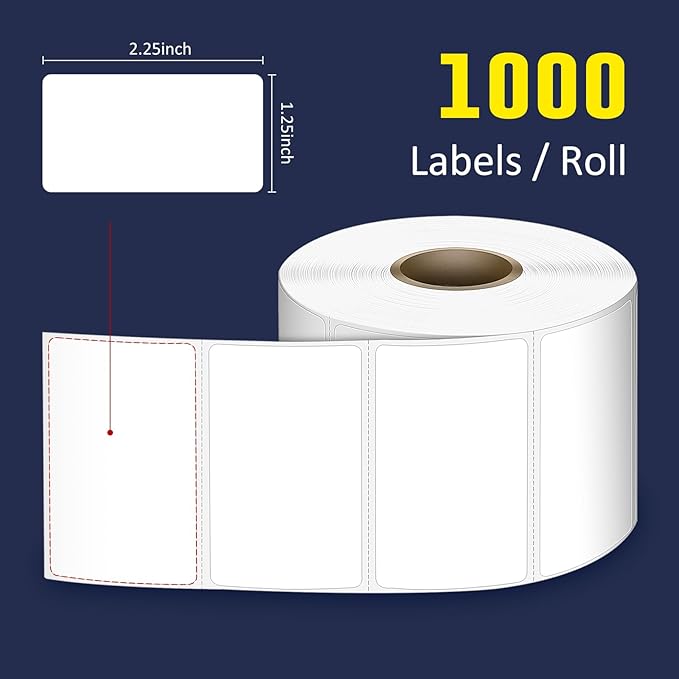 L LIKED 2.25" x 1.25" Direct Thermal Labels, Permanent Adhesive Barcode Address Labels & Compatible with Rollo, Zebra and Other Desktop Printers (1 Roll, 1000 Labels)