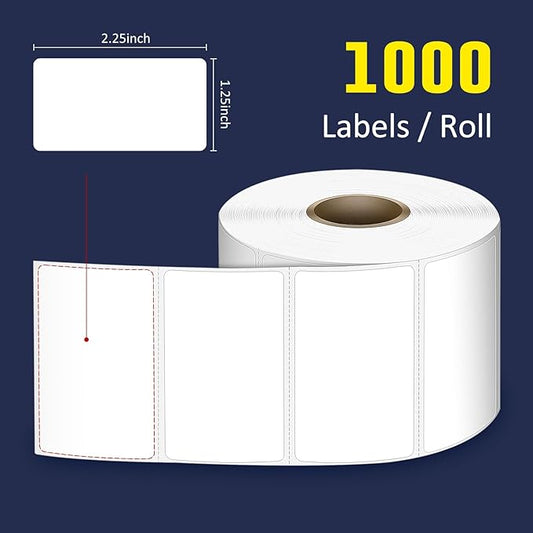 L LIKED 2.25" x 1.25" Direct Thermal Labels, Permanent Adhesive Barcode Address Labels & Compatible with Rollo, Zebra and Other Desktop Printers (1 Roll, 1000 Labels)