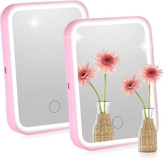 Sintuff 2 Pcs Light Up Locker Mirror Accessories Rectangular Magnetic Mirror for Locker, Bathroom, Household Refrigerator, Workshop Toolbox or Cabinet(Pink)