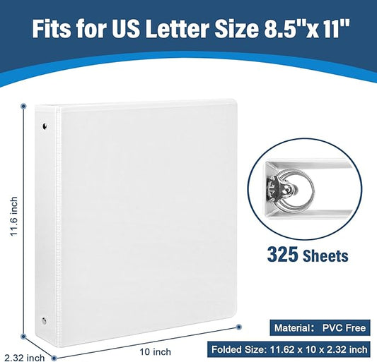 1.5-Inch 3-Ring Binder with Pockets, 1-1/2’’ Premium View Binders with Three Ring Binders Holds up to 325 Sheets US Letter Size, Bulk Pack of 6, Perfect for Home, Office, and School (1.5-inch) White