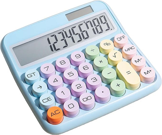 Typewriter Calculator, Big Button Cute Calculator for Daily and Basic Office, 12 Digit Display Vintage Style Solar Battery Powered Blue (not inculde Battery)