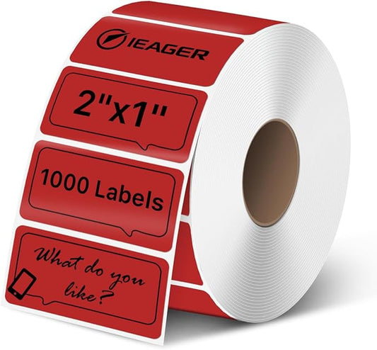 iEager 2x1 Inch Thermal Labels, Red Rectangle Thermal Printer Stickers, Durable Shipping Label Printer Sticker for Barcode, Name, Address, 1000 Labels/Roll