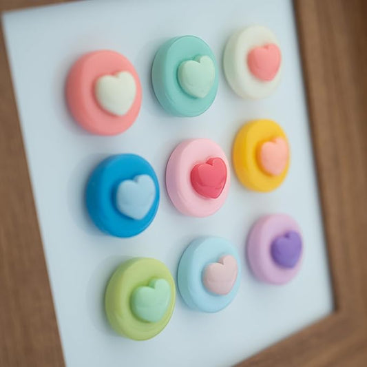 16/9-Piece Glossy Cute Macaron Love Heart Magnet Set - for Whiteboard, Locker, Kitchen & Office, Colorful Strong Decorative Magnetic Decals (Multi-Color, Multi-Pack)
