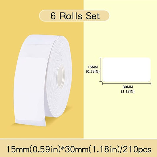 Label Maker Tape - 6 Rolls(1260 Pieces) Compatible for D11/D110/D101 Printer Paper Stickers Waterproof Standard Laminated Tear-Resistant Office Home Name File Folder Clothes (0.59x 1.18 Inch, White)