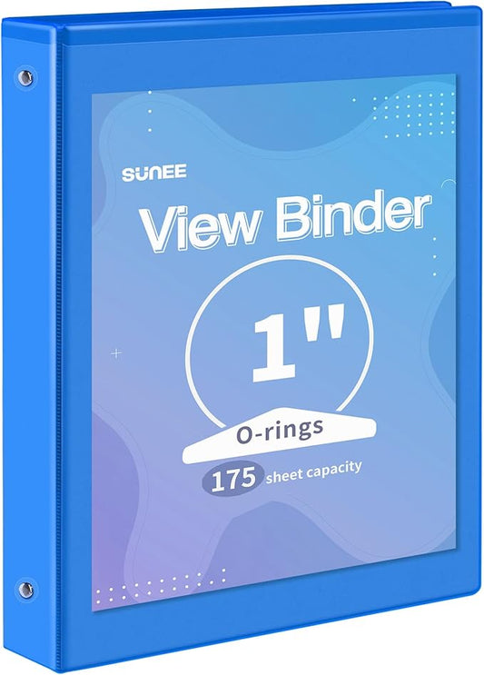 SUNEE 3 Ring Binder 1 Inch 1 Pack, Clear View Binder Three Ring PVC-Free (Fit 8.5x11 Inches) for School or Office Supplies, Blue