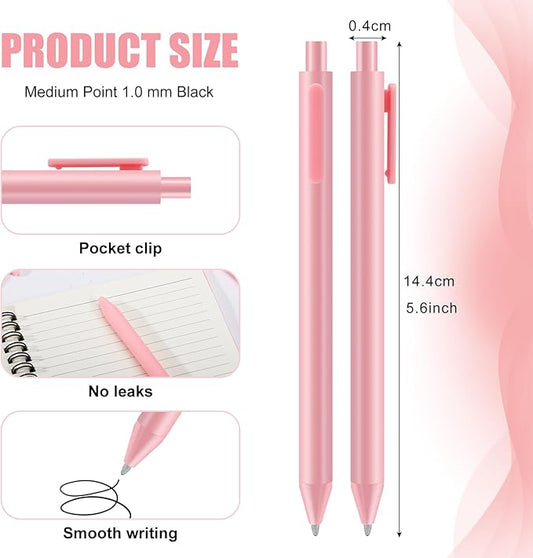 100 Pack Ballpoint Pens,Black Ink Retractable Ballpoint Pens,Comfortable Grip,Smooth Writing Pen,Medium Point 1.0mm Click Pen for Office, Home(Pink)