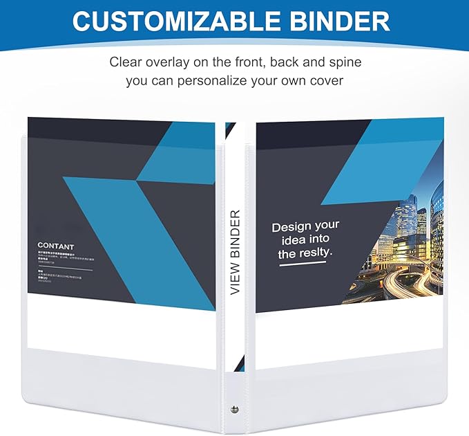 1/2 Inch 3-Ring Binder, 0.5-inch Round Ring Binder with 2 Inside Pockets, 12 Pack White Binders, Clear View CoverBinder Holds 8.5'' x 11''Paper for Office/Home/Back to School