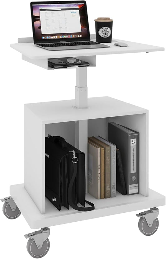 Natwind Large Platform Workstation,Height Adjustable Standing Laptop Desk, Rolling Table Cart on Wheels, Lecterns & Podiums with Storage Cabinet for Home Office Classroom Medical